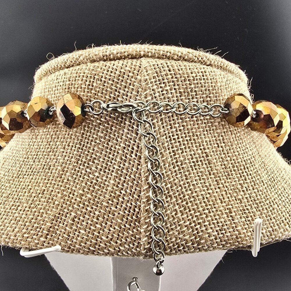 Gold-Tone Glass Faceted Bead Statement Necklace  Adjustable Chain Vintage - Picture 5 of 6